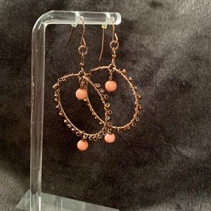 Vintage Avon rose gold beaded drop circular earrings with fish hooks